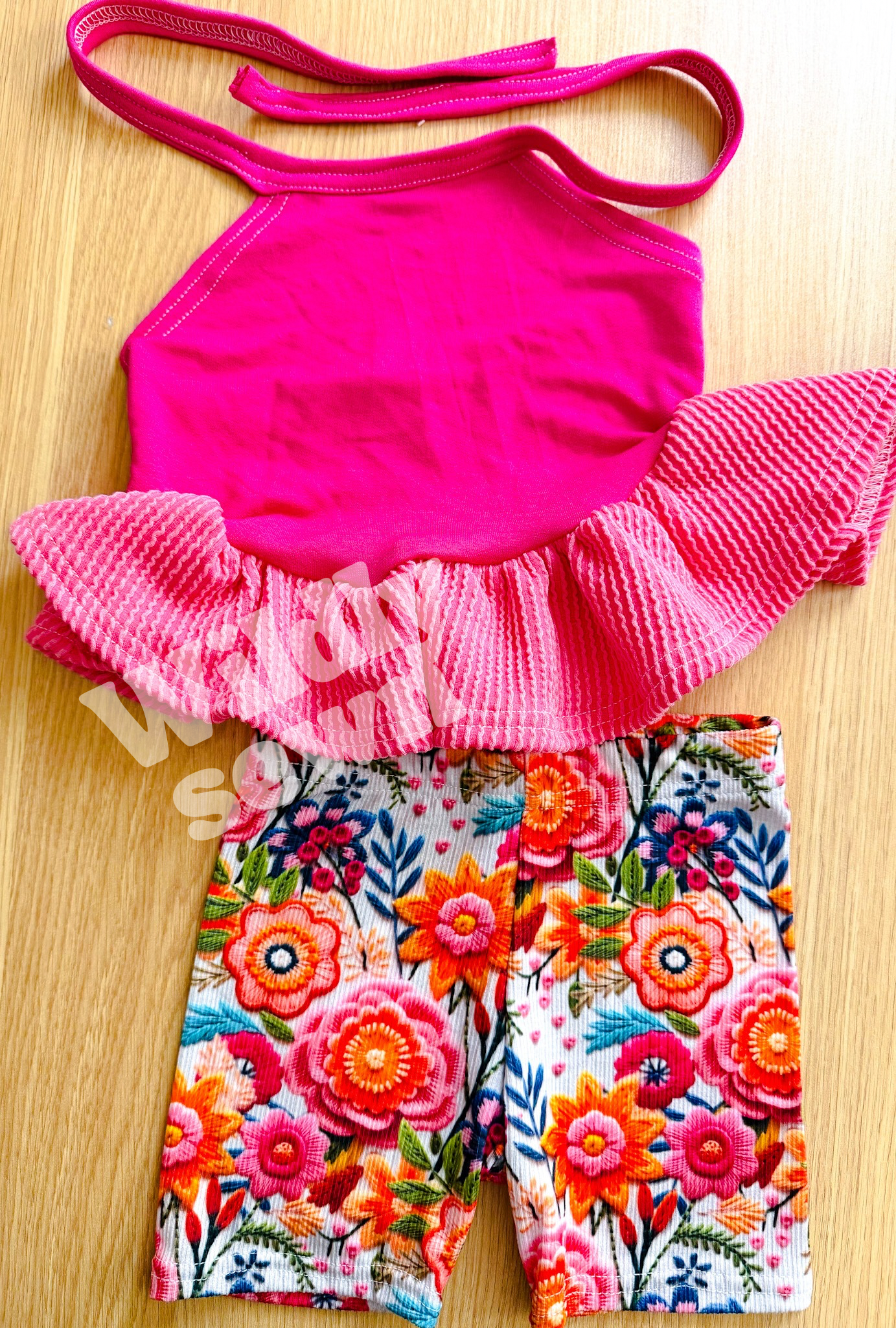 Size 2T- olive halter & bikers - pink & floral