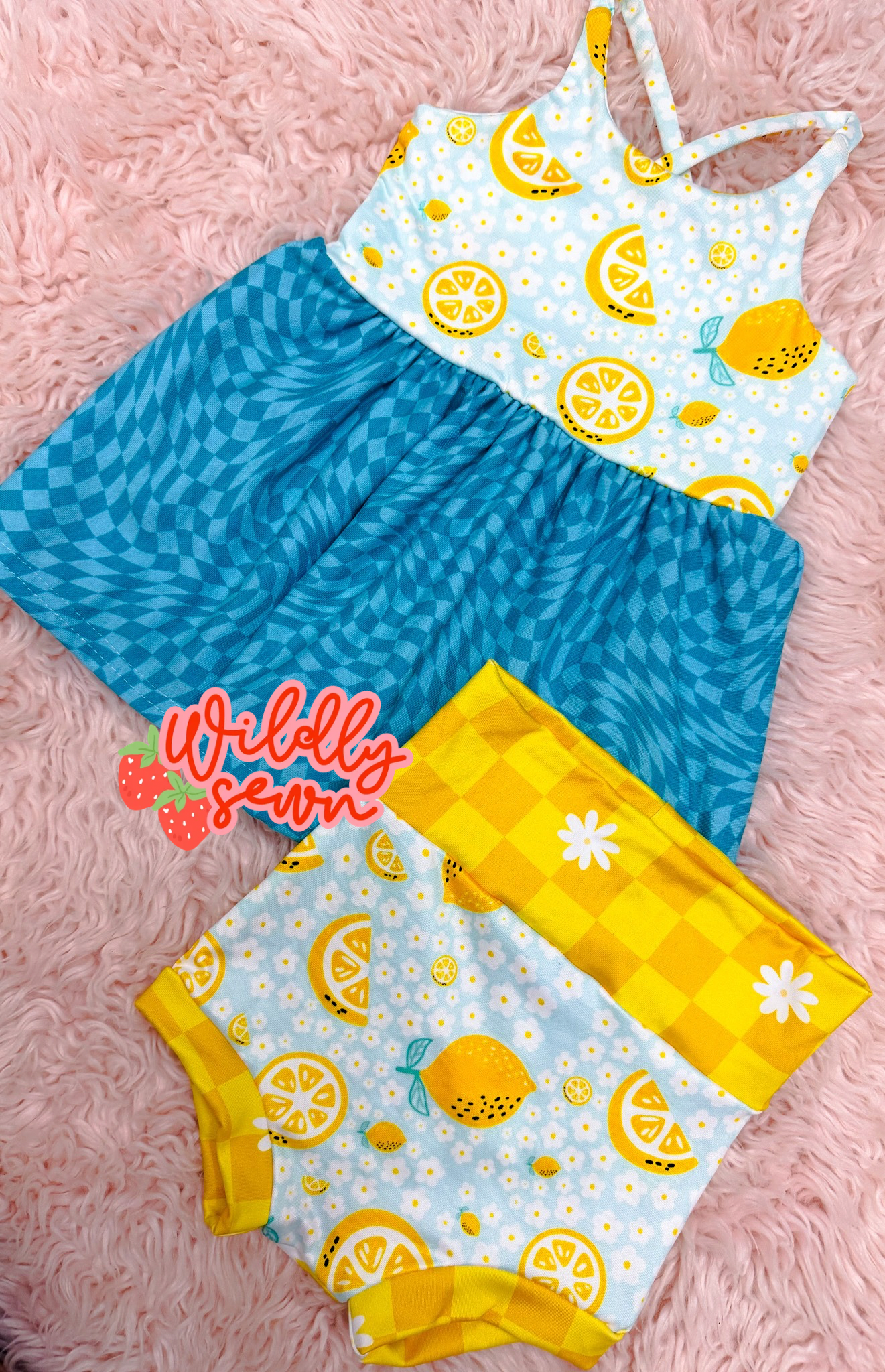 Size 2T - Brielle peplum & bummie shorties- lemon