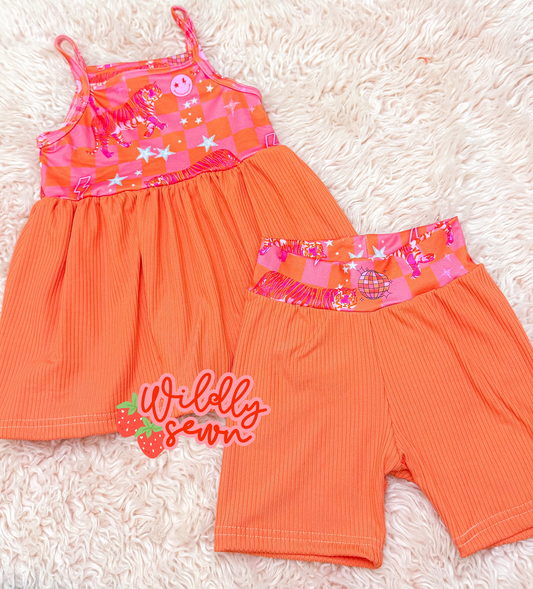 Size 5t- cami peplum & bikers- coral cheetah
