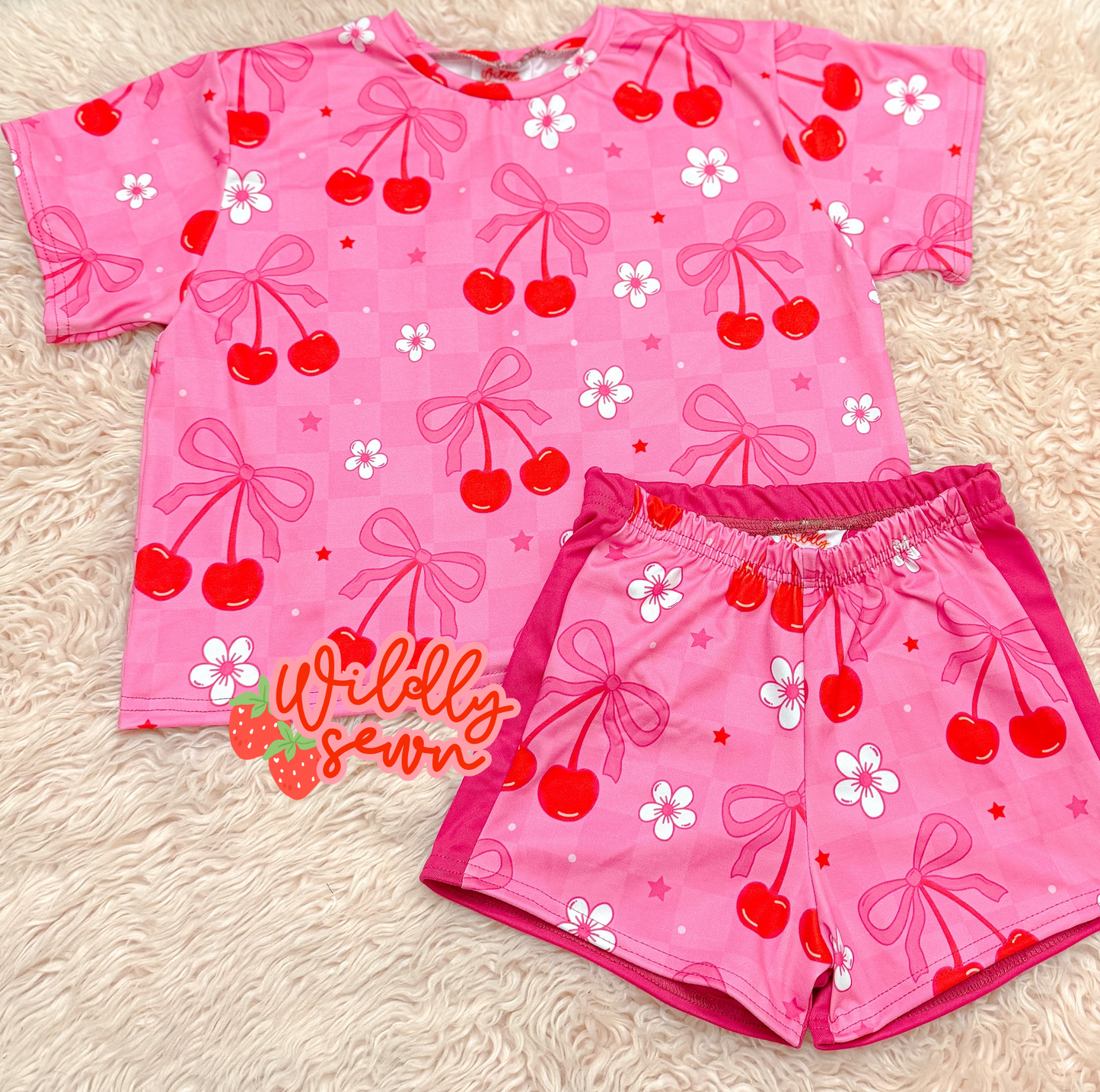 Size 6/7 oversize tee & cc shorts- cherry
