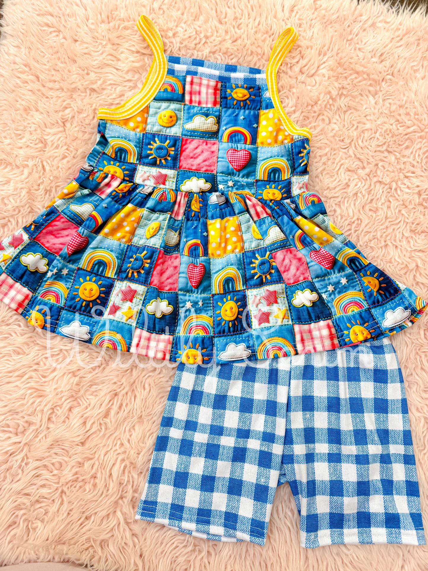 Size 6  cami peplum and bikers - patchwork & plaid